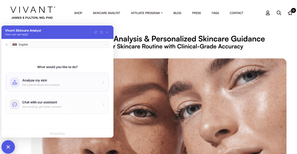 Vivant Skincare EU - AI Widget Preview
